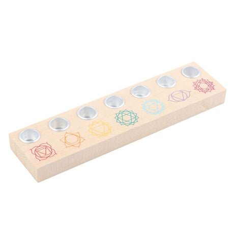 Seven Chakras Wooden Energy Candle Holder: 2 - Candle Holders By Gift Moments