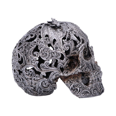 Silver Cranial Drakos Engraved Dragon Skull Ornament: 5 - Figures & Collectables By Gift Moments