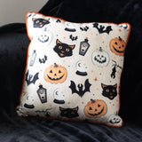 Square Spooky Cat and Pumpkin Print Cushion: 1 - Cushions By Gift Moments