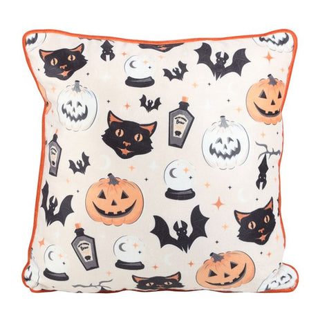 Square Spooky Cat and Pumpkin Print Cushion: 2 - Cushions By Gift Moments