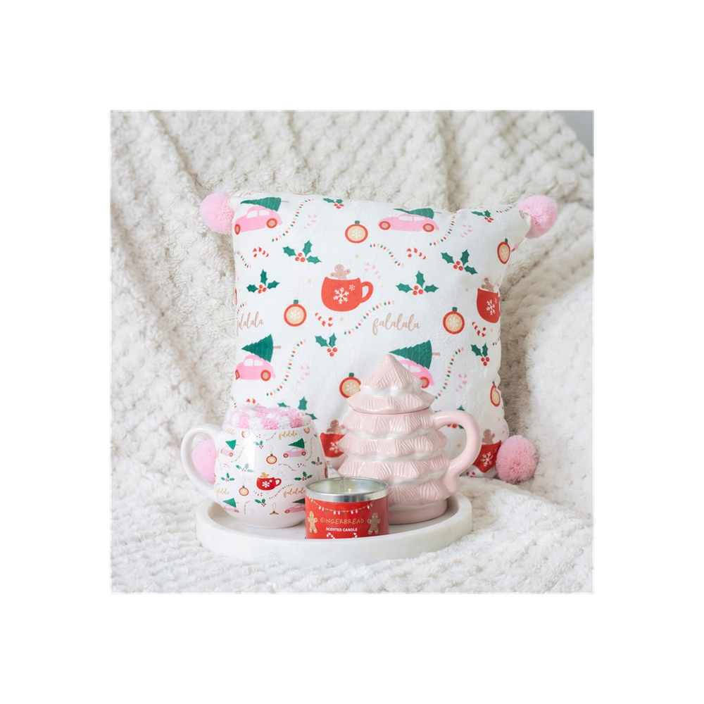 Christmas Fun Cushion with Pink Pom Poms: 5 - Cushions By Gift Moments