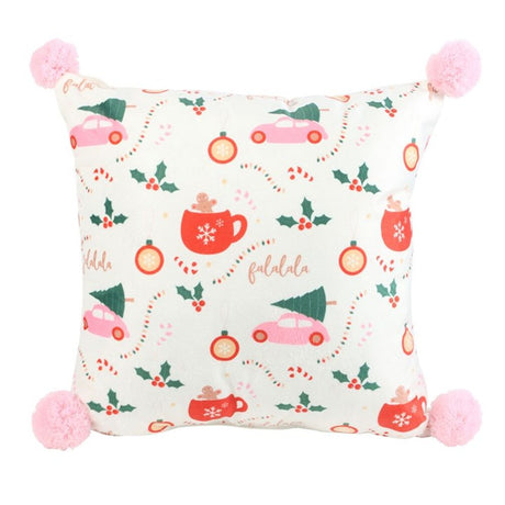 Christmas Fun Cushion with Pink Pom Poms: 1 - Cushions By Gift Moments