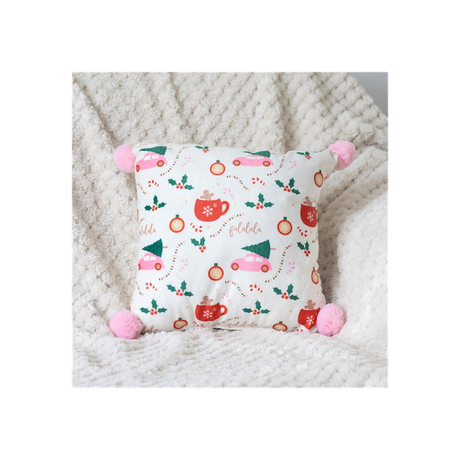 Christmas Fun Cushion with Pink Pom Poms: 4 - Cushions By Gift Moments
