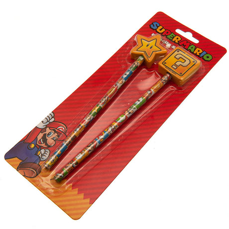 Super Mario 2pk Pencil & Topper Set: 3 Pens & Pencils By Super Mario