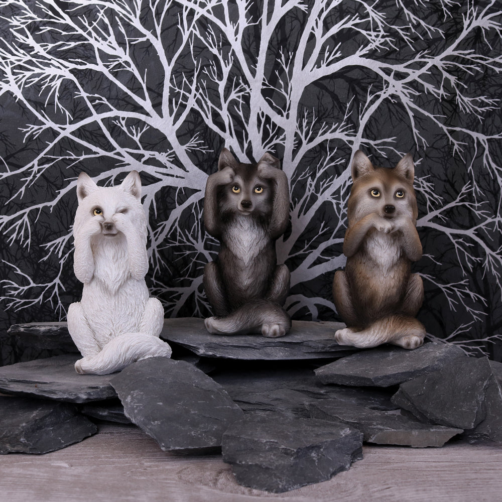 Three Wise Wolves Figurines 10cm: 1 - Figurines Small (Under 15cm) By NN Designs