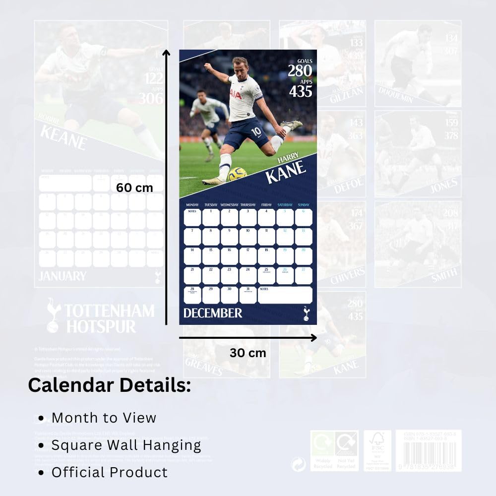 Tottenham Hotspur FC Legends Square Calendar 2026: 6 - Calendars By Tottenham Hotspur