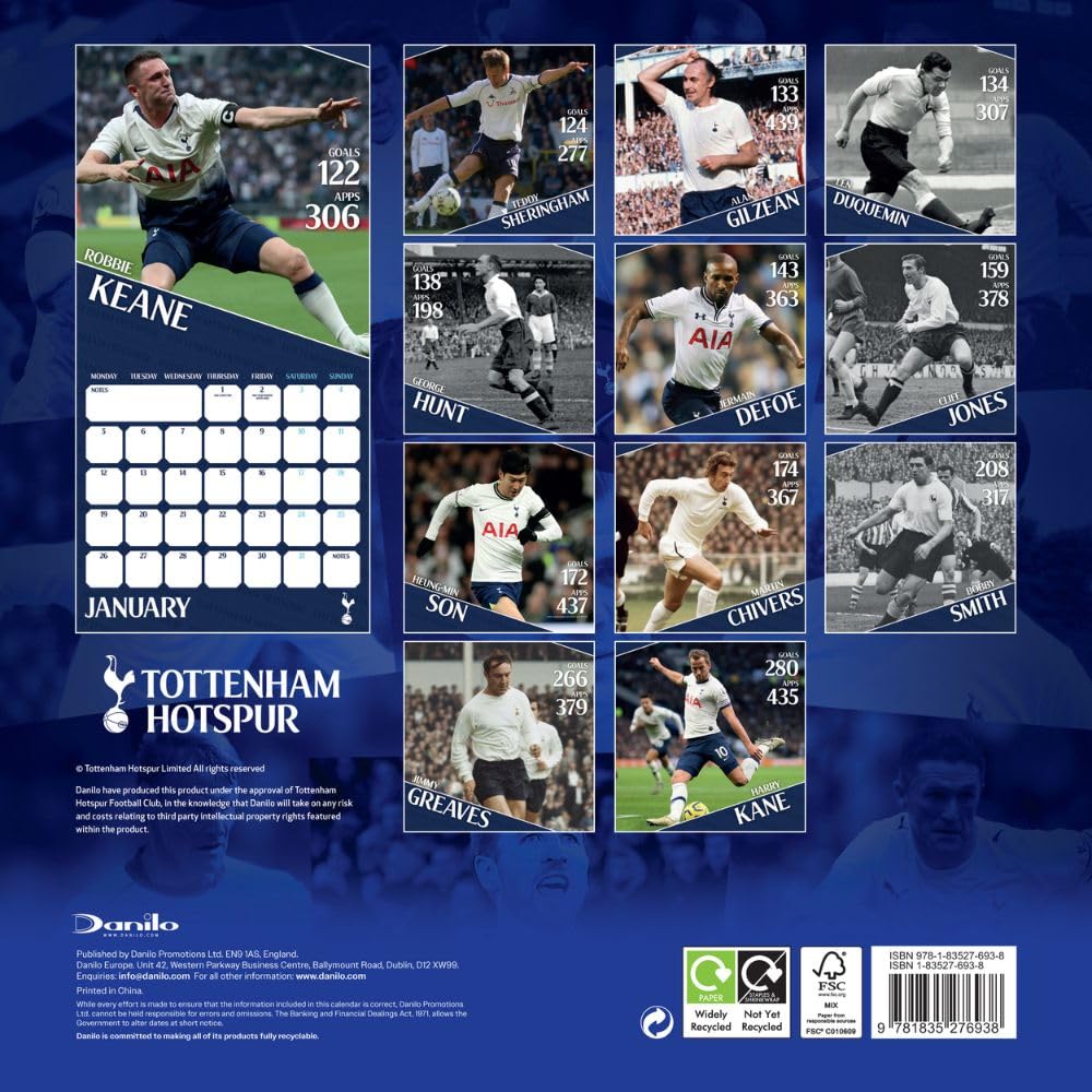 Tottenham Hotspur FC Legends Square Calendar 2026: 4 - Calendars By Tottenham Hotspur