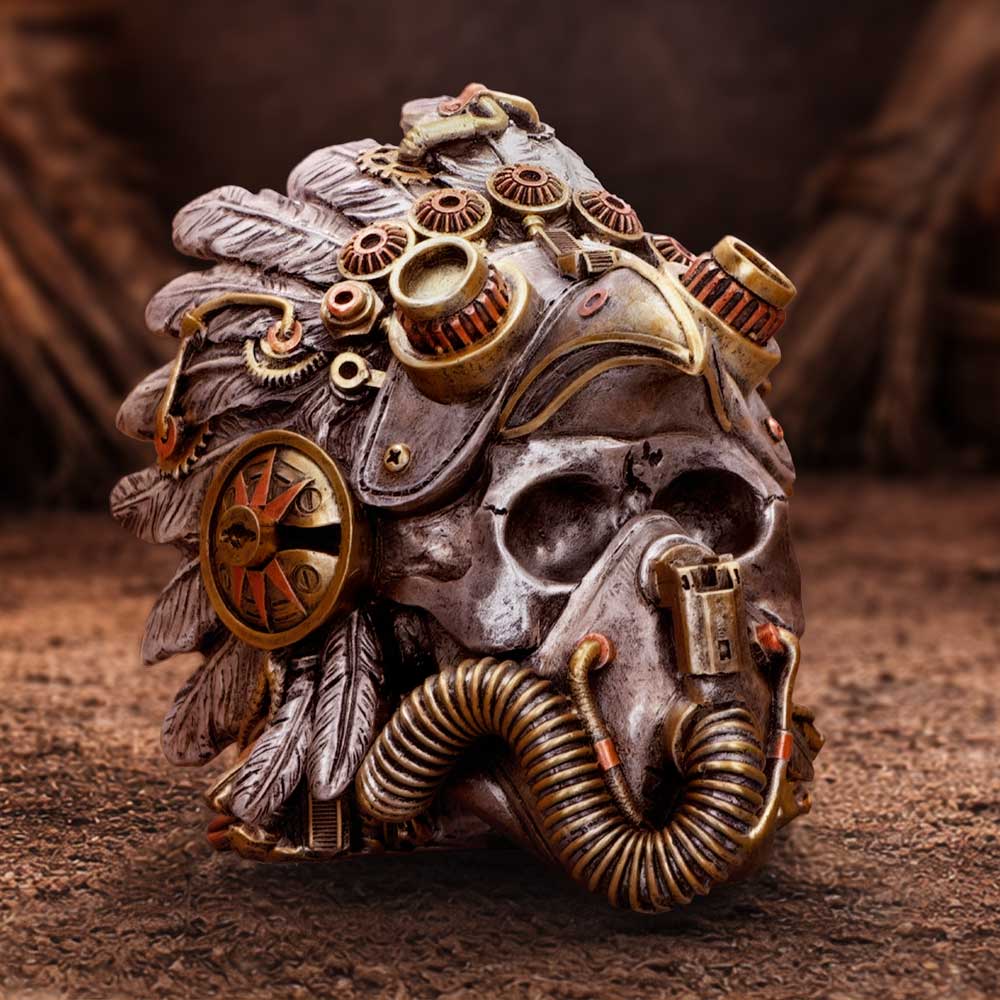 Steampunk Feather Skull 15.7cm - Shop Figurines Medium (15-29cm) At Gift Moments - 1