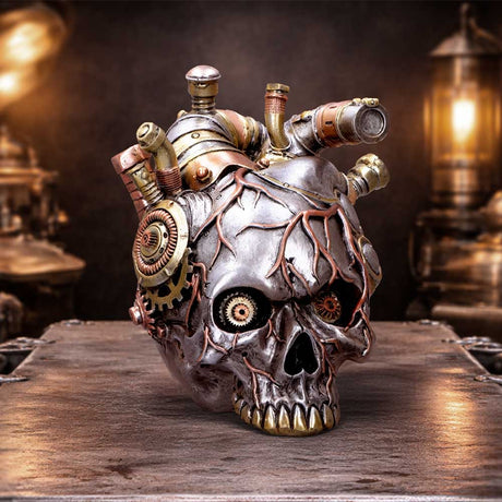 Cardiac Cranium Steampunk Silver Skull 17.5cm - Shop Figurines Medium (15-29cm) At Gift Moments - 1