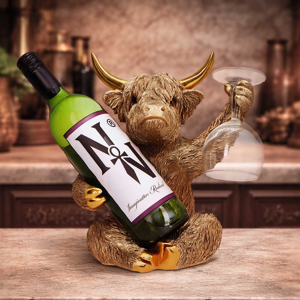 Gold Highland Cow Wine Bottle Holder 26.8cm - Shop Guzzlers & Wine Bottle Holders At Gift Moments - 1