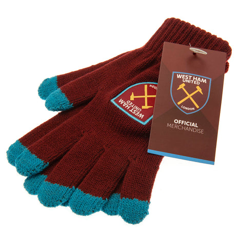 West Ham United FC Touchscreen Knitted Gloves Junior: 3 - Gloves By West Ham United