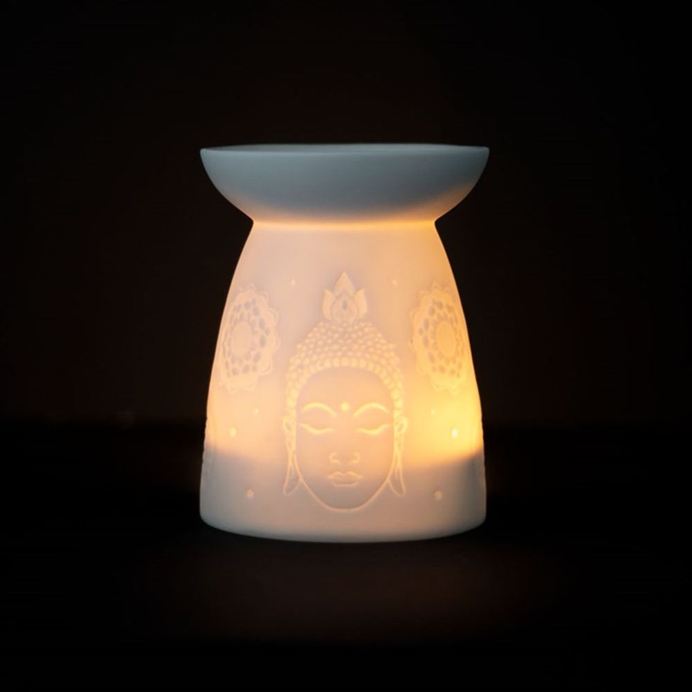 White Ceramic Buddha Face Oil Burner: 6 - Oil & Wax Burners By Gift Moments