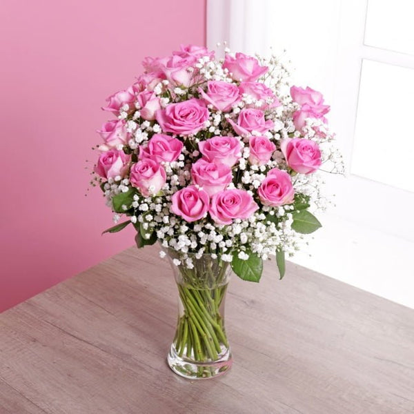 24 Pink Roses & Gypsophila Bouquet - Gift Moments