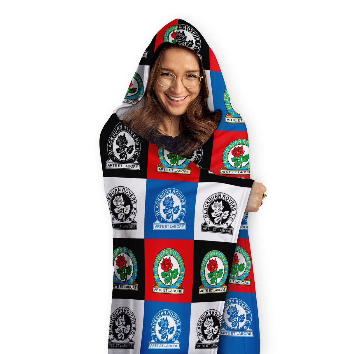 Personalised Blackburn Rovers FC Chequered Adult Hooded Blanket