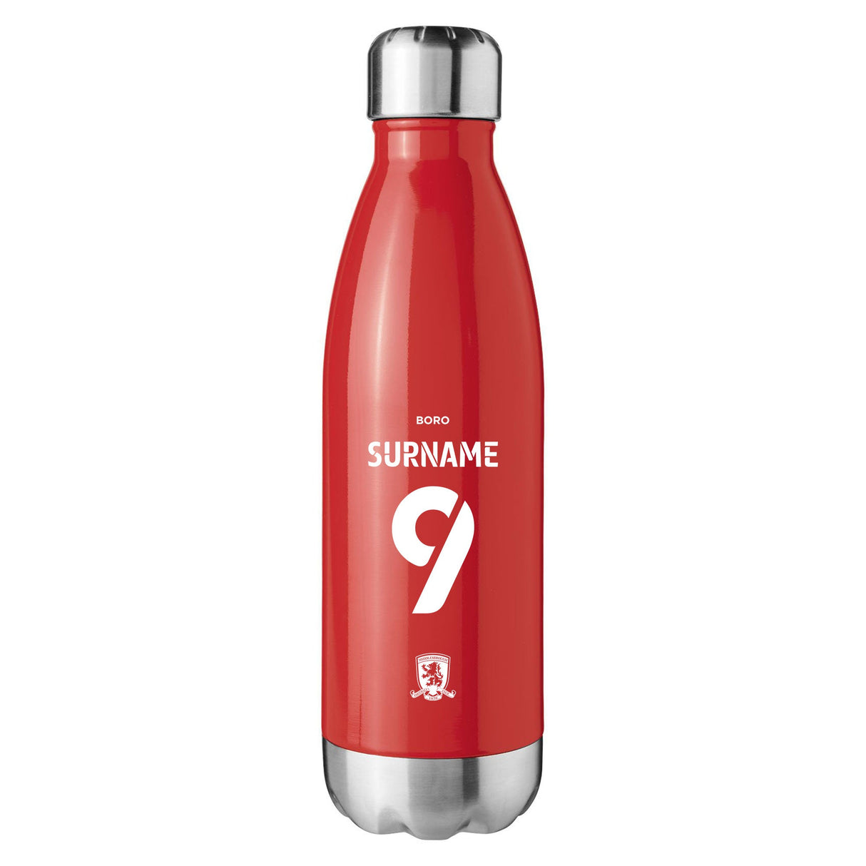 Personalised Middlesbrough FC Back of Shirt Red Insulated Water Bottle