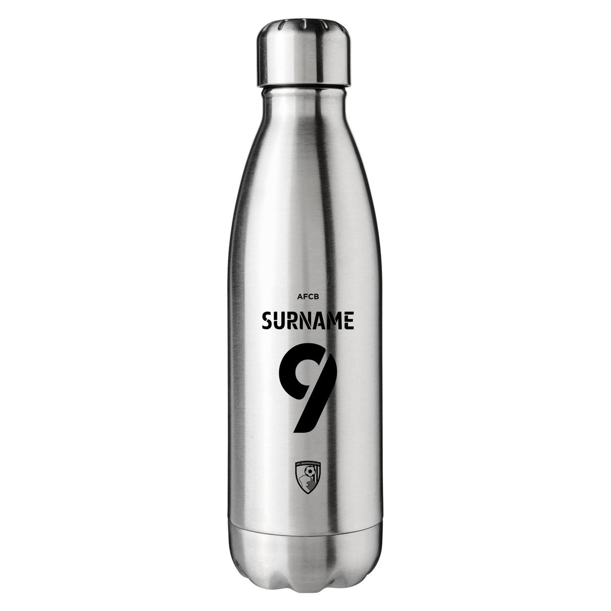 Personalised AFC Bournemouth Back of Shirt Silver Insulated Water Bottle