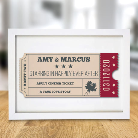 Cinema Ticket A4 White Framed Print - Gift Moments