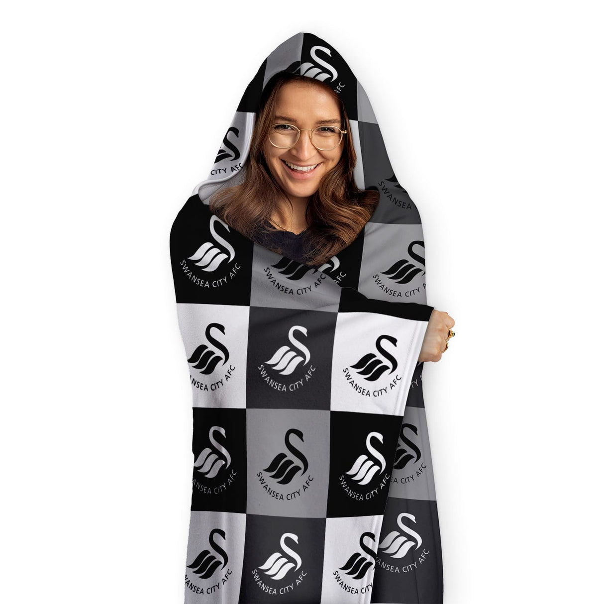 Personalised Swansea City AFC Chequered Adult Hooded Blanket