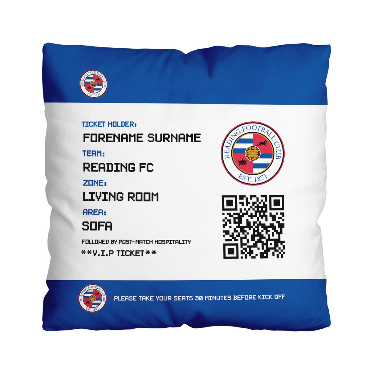 Personalised Reading FC FD Ticket 18" Cushion