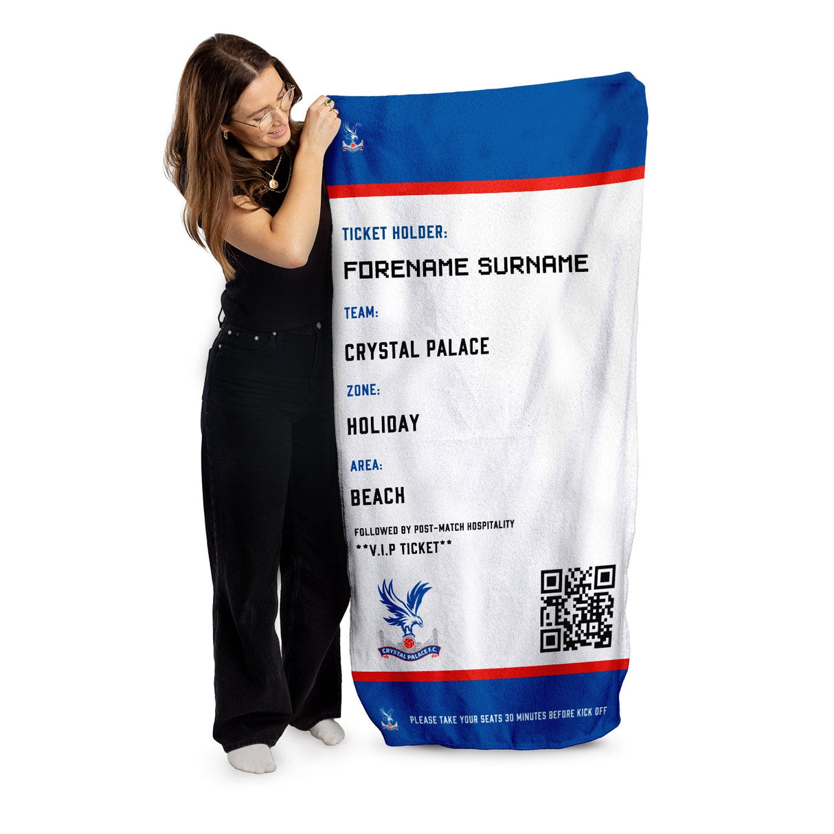 Personalised Crystal Palace FC Ticket Beach Towel