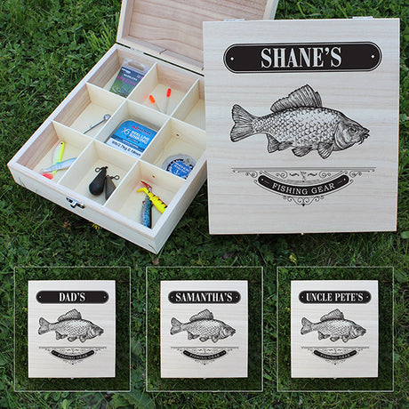 Fishing Gear Wooden Tackle Box - Gift Moments