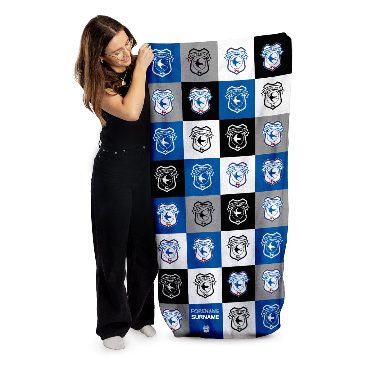 Personalised Cardiff City FC Chequered Beach Towel