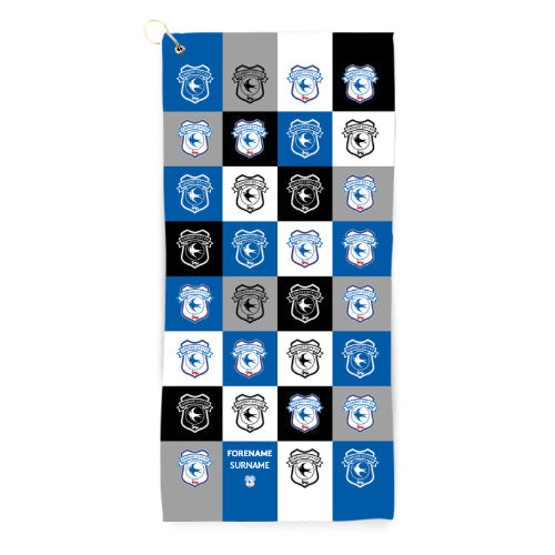 Personalised Cardiff City Chequered Golf Towel