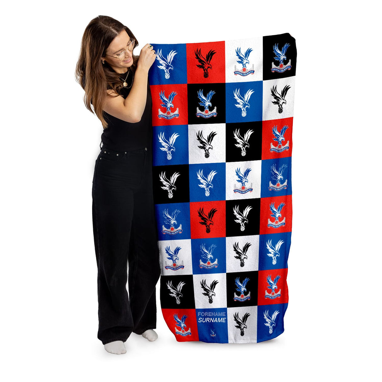Personalised Crystal Palace FC Chequered Beach Towel