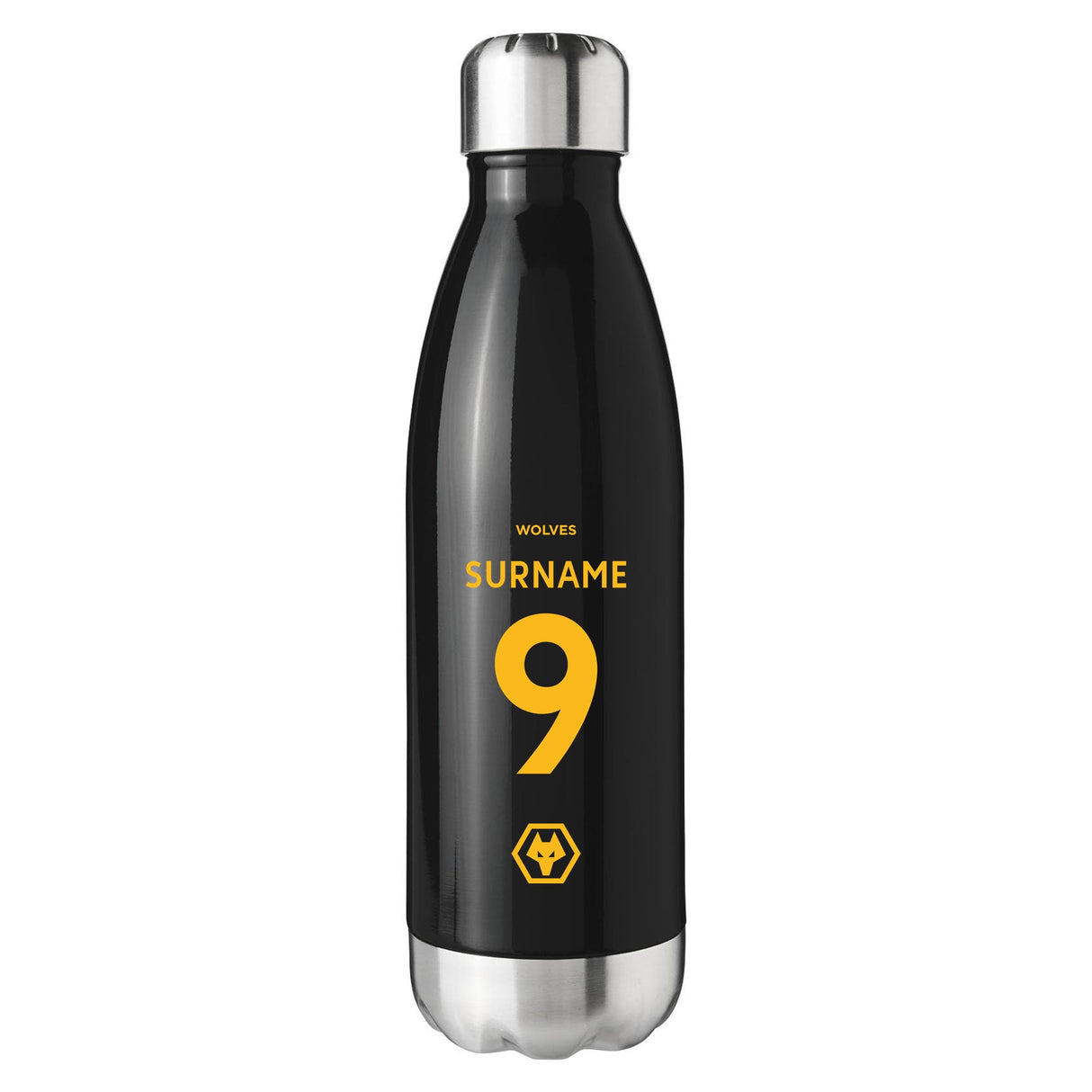 Personalised Wolves Back of Shirt Black Insulated Water Bottle