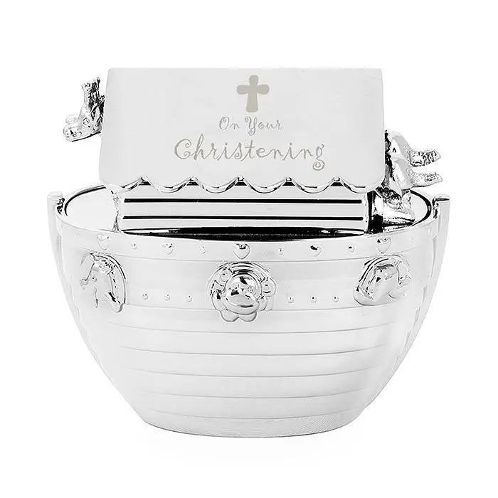 On Your Christening Noah's Ark Silver Money Box - Gift Moments