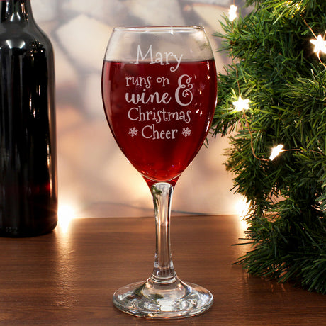 Runs On Wine & Christmas Cheer Wine Glass - Gift Moments