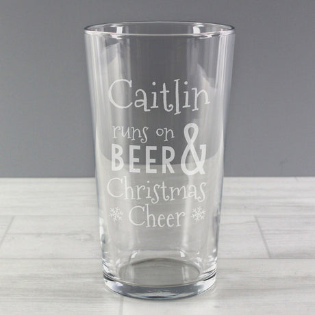 Runs On Beer & Christmas Cheer Pint Glass - Gift Moments