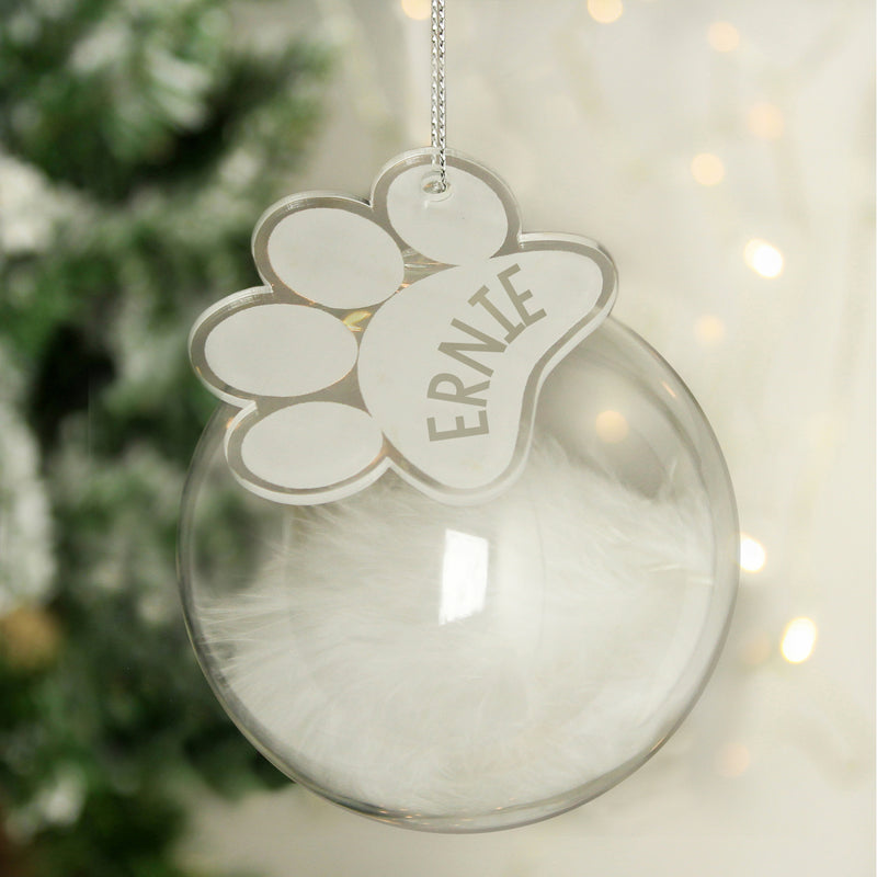 Pets Feather Glass Bauble With Paw Print - Gift Moments