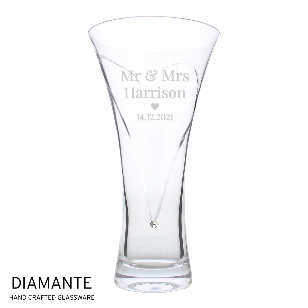 Mr & Mrs Hand Cut Diamante Heart Vase - Gift Moments