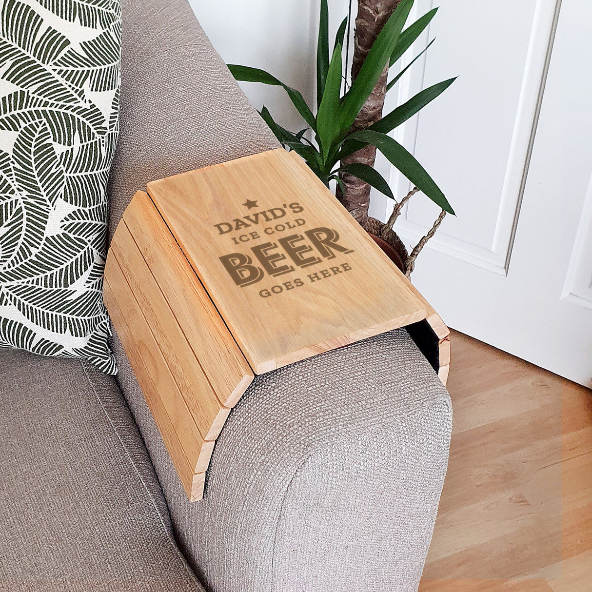 Beer Goes Here Wooden Sofa Tray - Gift Moments