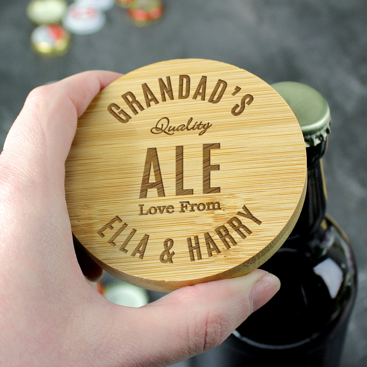 Free Text Bamboo Bottle Opener Coaster - Gift Moments