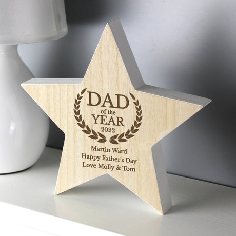 Dad of the Year Rustic Wooden Star Decoration - Gift Moments