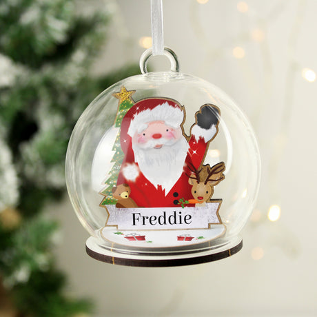 Wooden Santa Glass Bauble - Gift Moments