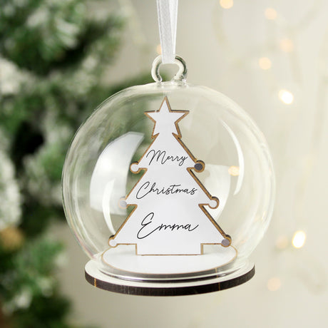 Wooden Christmas Tree Glass Bauble - Gift Moments