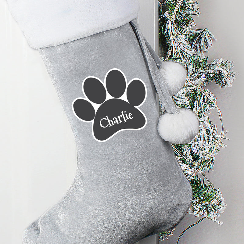 Paw Print Silver Grey Stocking - Gift Moments
