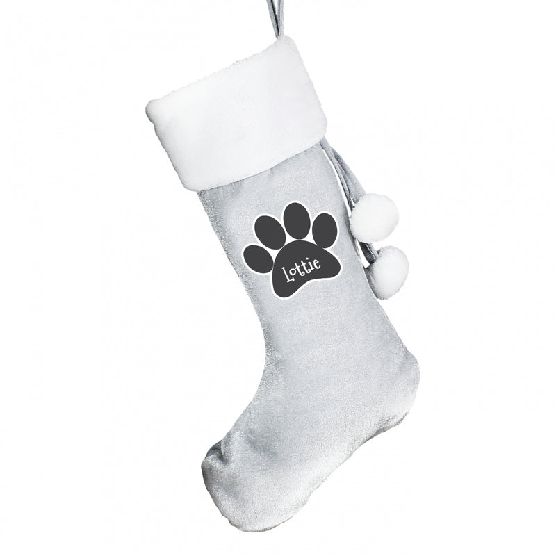 Paw Print Silver Grey Stocking - Gift Moments