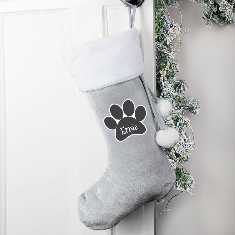Paw Print Silver Grey Stocking - Gift Moments