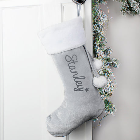 Name Luxury Silver Grey Stocking - Gift Moments