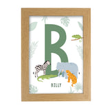 Safari Animals Initial A4 Oak Framed Print - Gift Moments