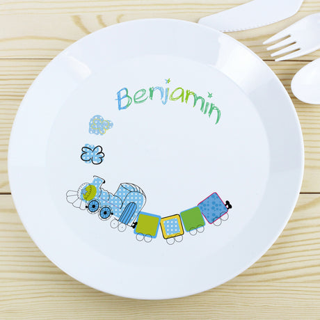 Patchwork Train Plastic Plate - Gift Moments