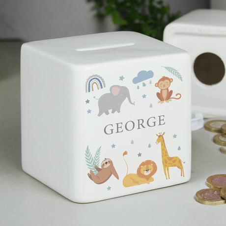 Safari Animals Cube Money Box - Gift Moments