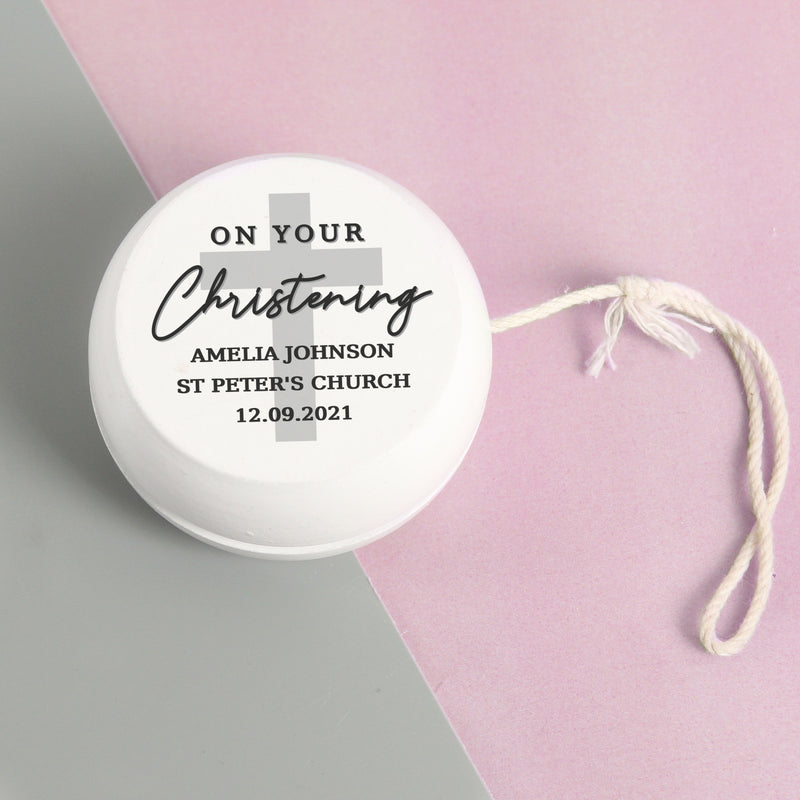 On Your Christening White Wooden Yoyo - Gift Moments