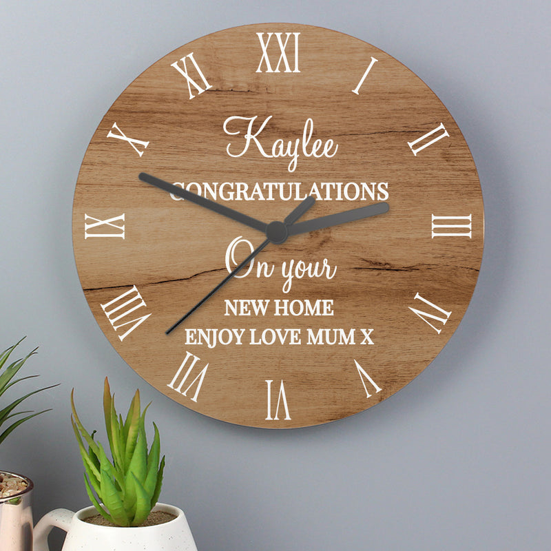 Free Text Wood Effect Clock - Gift Moments