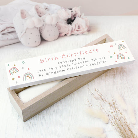 Rainbow Wooden Birth Certificate Holder - Gift Moments