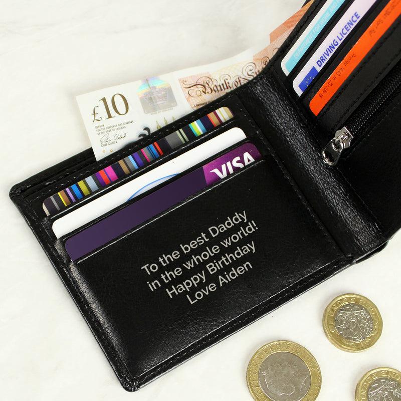 Free Text Black Leather Wallet - Gift Moments